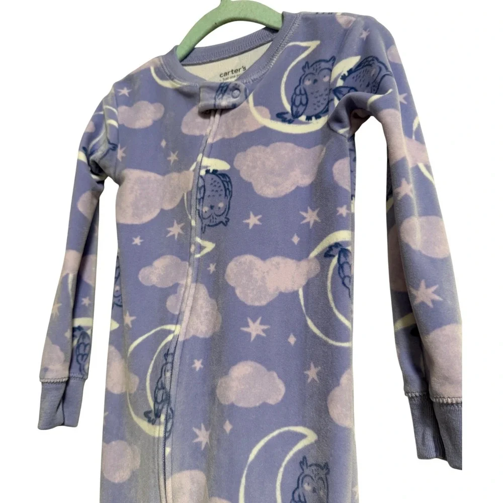Carters Just One You Toddler Girls Purple Owl Moon Fleece Footed Pajamas 2T